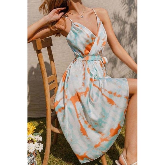 Spaghetti Strap Tie Dye Midi Dress - Picture 3 of 6